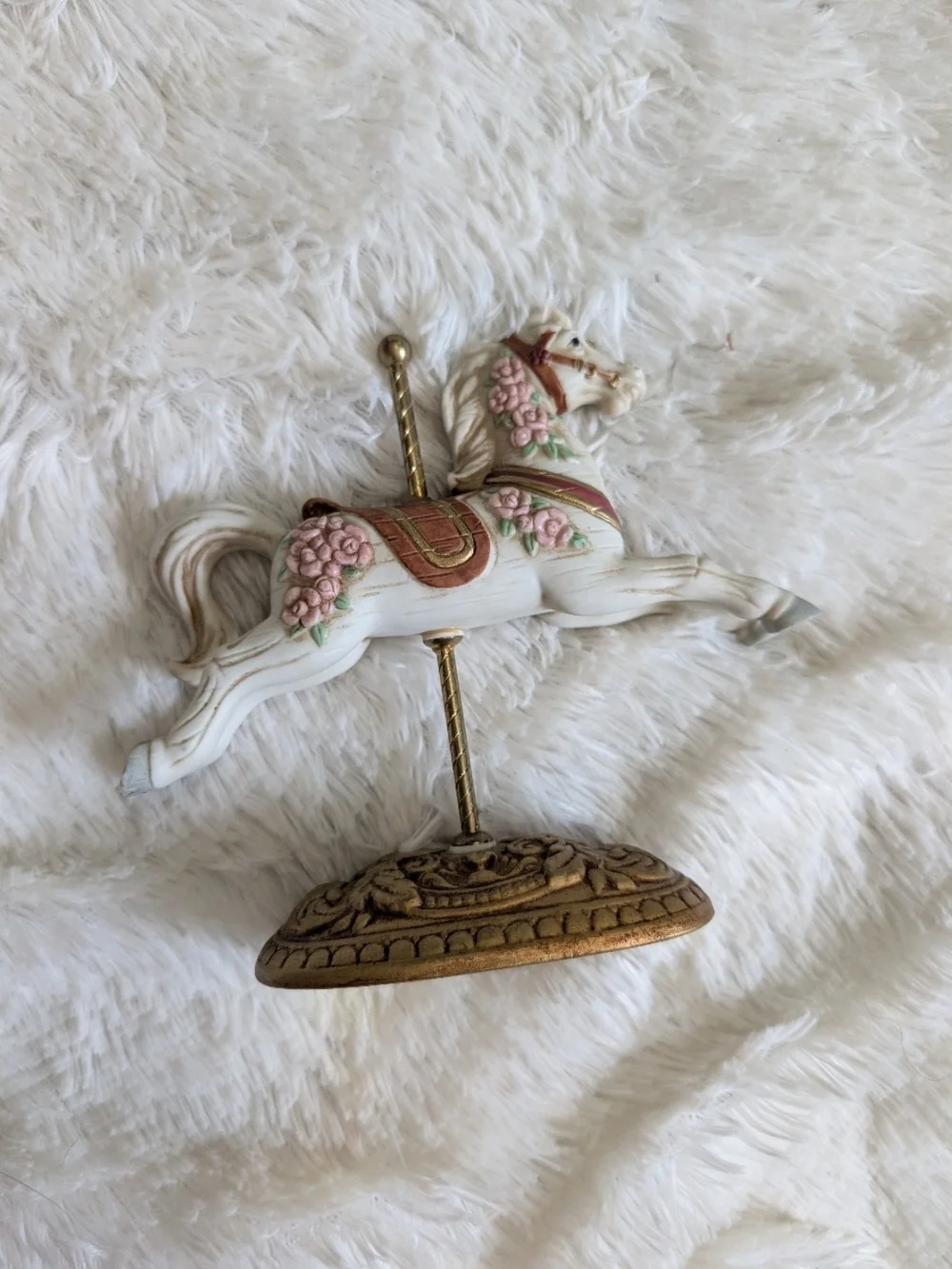 Vintage Homco Colorful Porcelain Carousel Horse On Gold Stand
